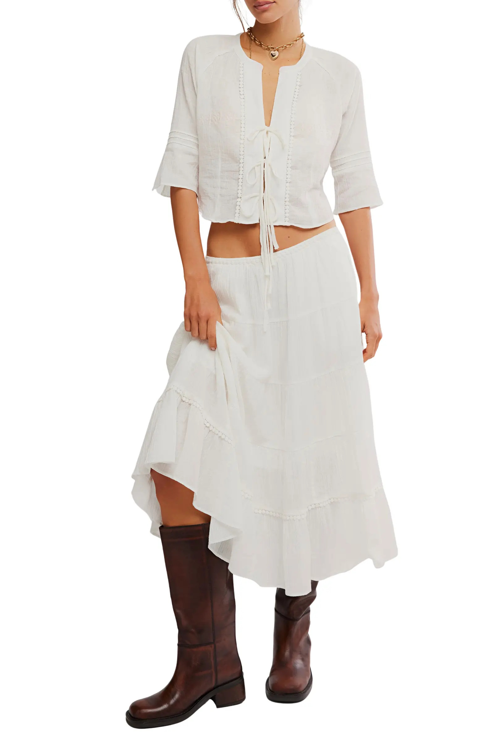 Bright Side Tie Front Crop Top & Midi Skirt Set | Nordstrom