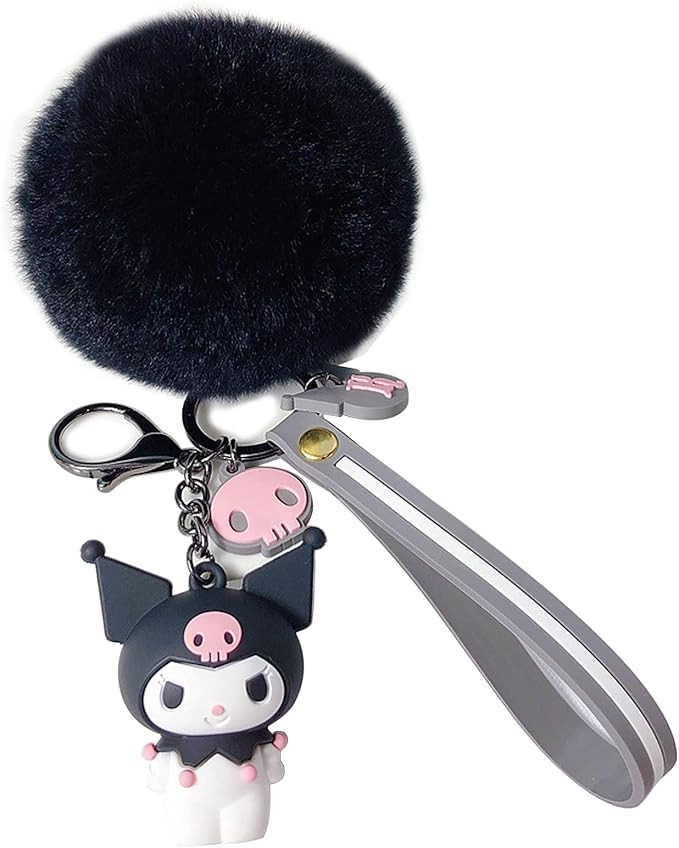 Cute Pom Pom Keychain Kawaii Key chain for Backpack Decoration Keychains for Women (Black) | Amazon (US)