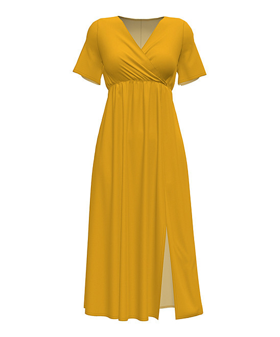 Bella Flore Women's Casual Dresses MUSTARD - Mustard Yellow Surplice Slit Midi Dress - Women | Zulily