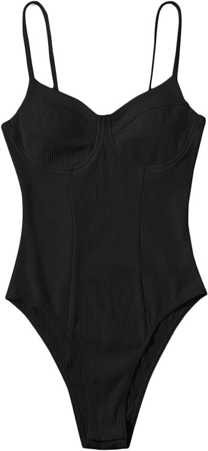 Milumia Women's Spaghettie Strap Ribbed Sleeveless Bustier Bodysuit Top | Amazon (US)