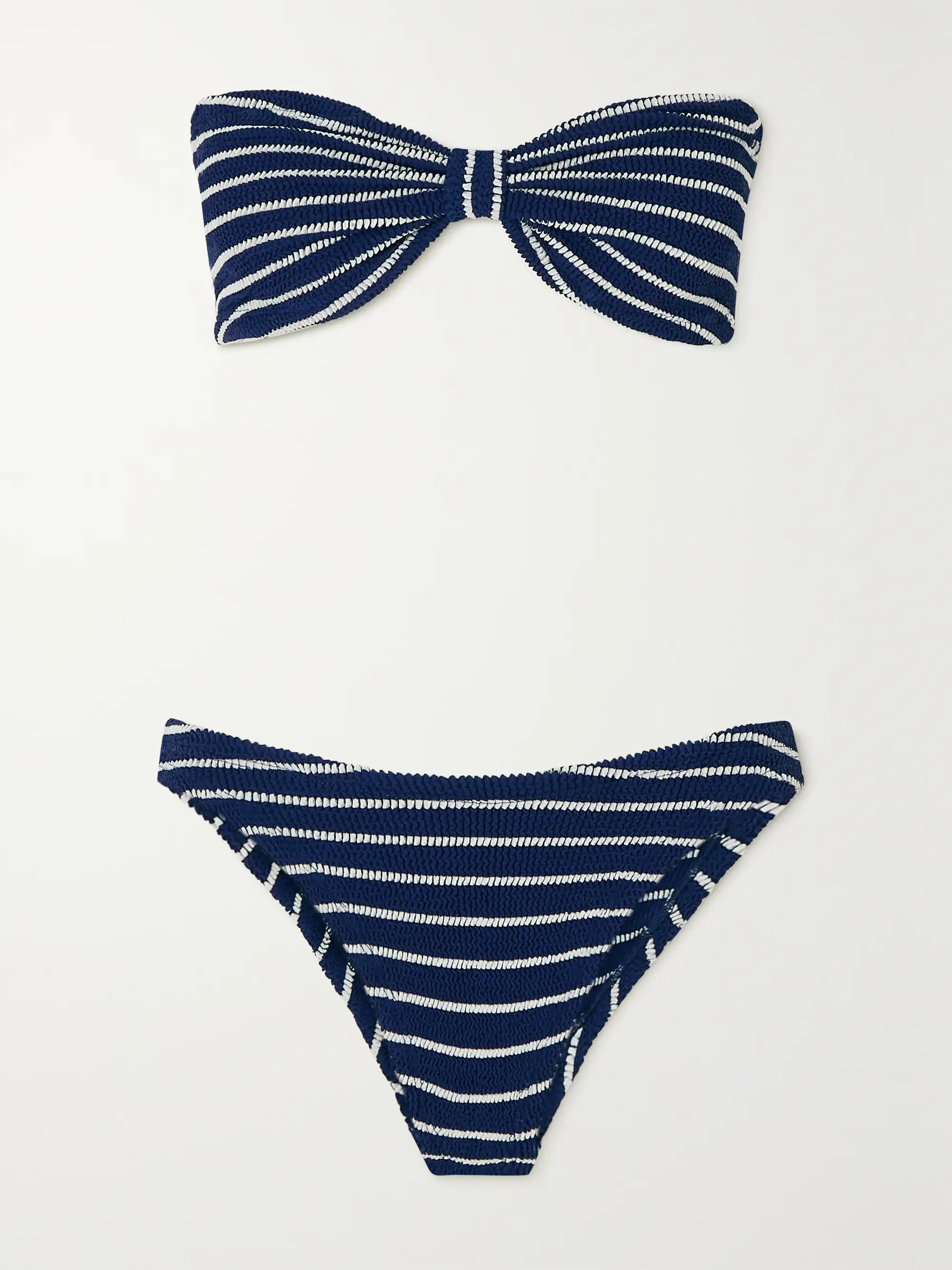 + NET SUSTAIN Jean twist-front striped seersucker bandeau bikini | NET-A-PORTER (US)
