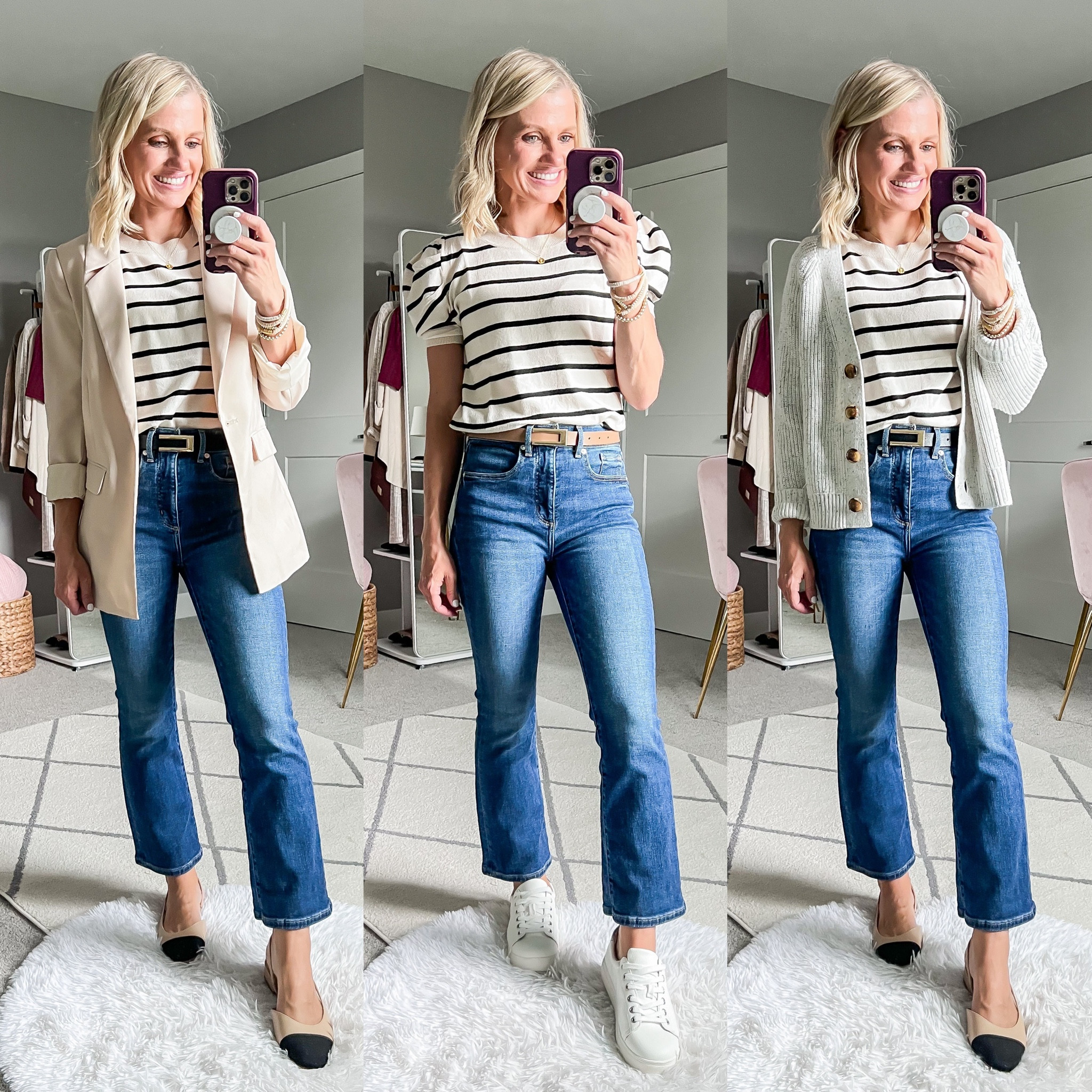 Teacher capsule wardrobe outfits! Top- small || jeans- 24/petite (size down) || blazer- xs || cardigan- xs 

#LTKStyleTip #LTKSeasonal #LTKFindsUnder100