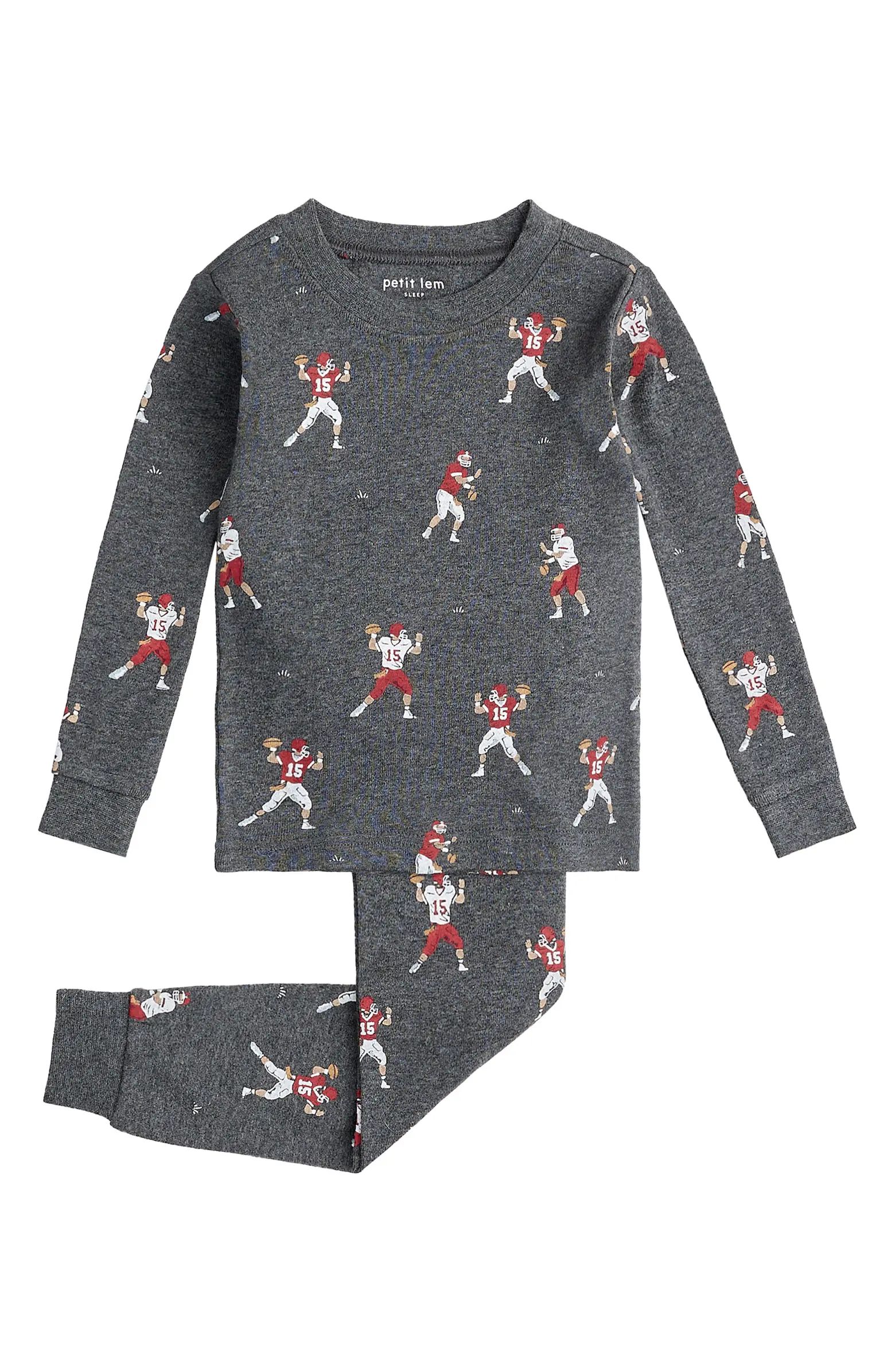 Kids' Quarterback Print Fitted Organic Cotton Two-Piece Pajamas | Nordstrom