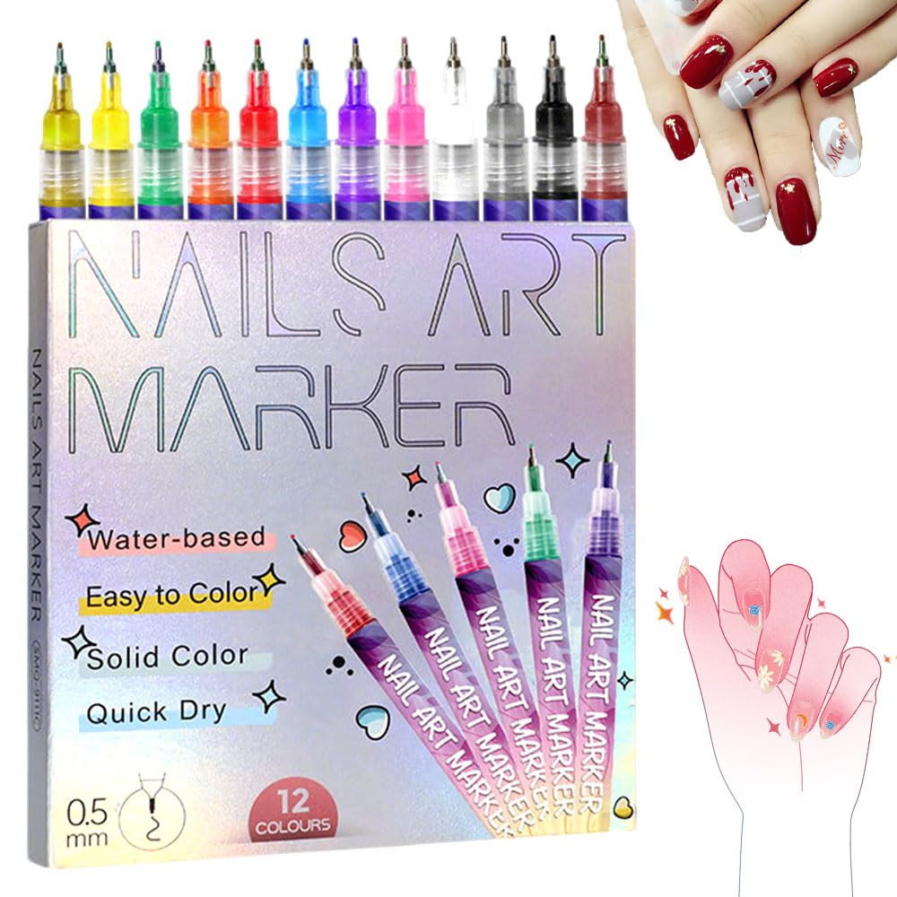 Nail Art Pens Set 12 Colors Nail Art Markers,2025 Nail Polish Pens Drawing Painting Pen for Home ... | Amazon (US)