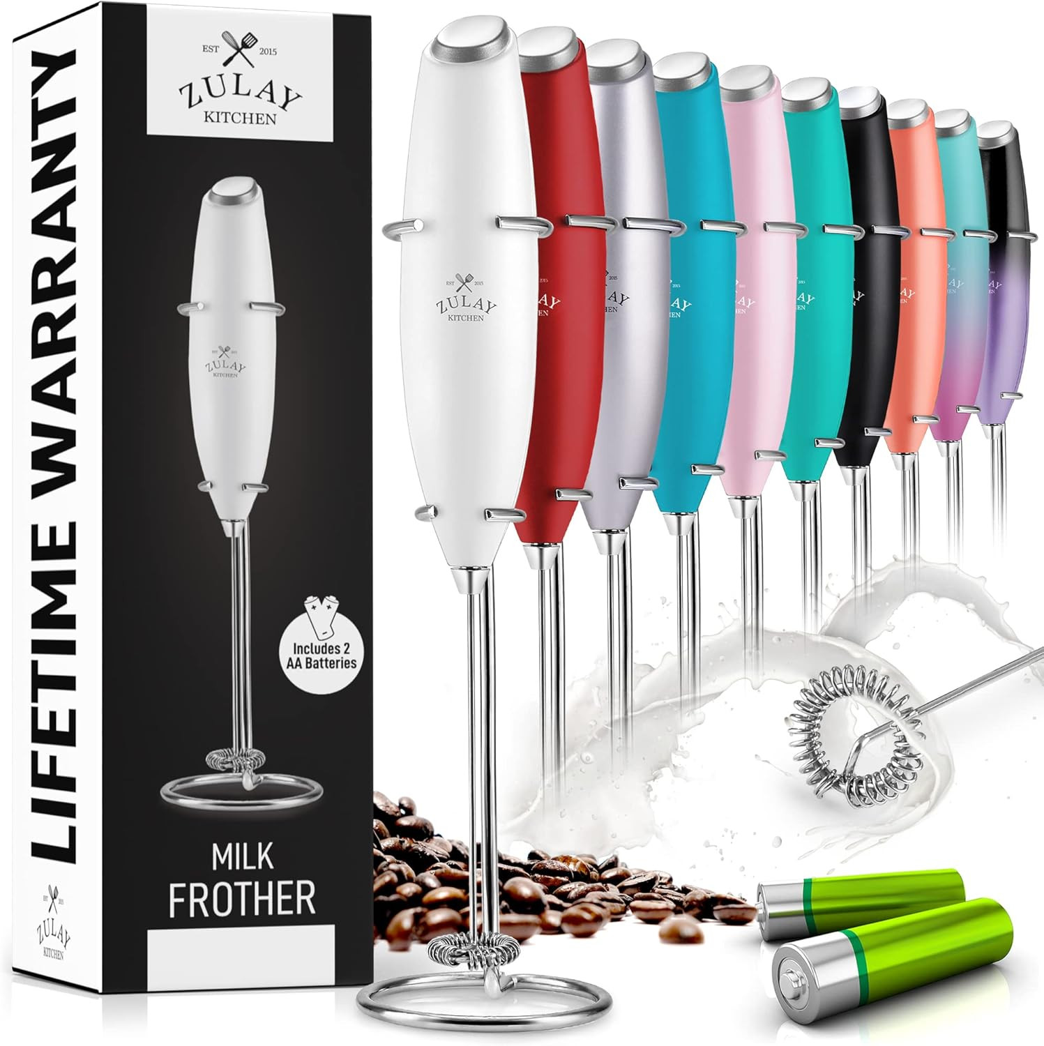 Zulay Milk Frother for Coffee (Batteries Included) - Milk Frother Handheld Foam Maker - Whisk Dri... | Amazon (US)