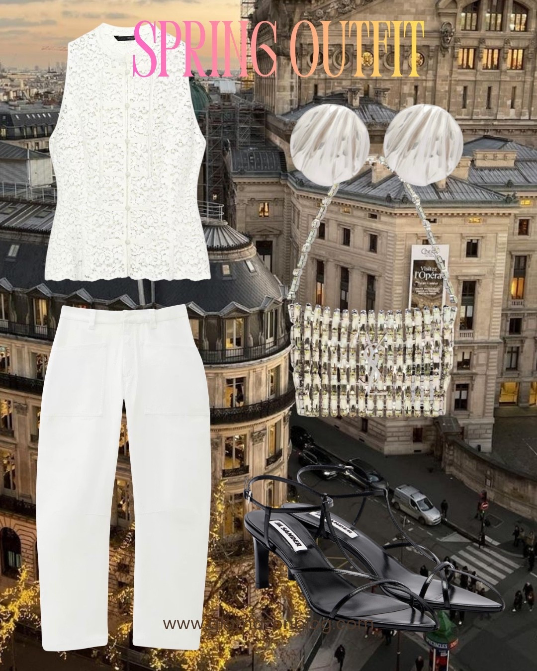 White top, lace top, Zara top, hush pants, white pants, crystal bag, ysl bag, caged sandals, jil sander sandals 

#LTKuk #LTKdatenight #LTKsummer