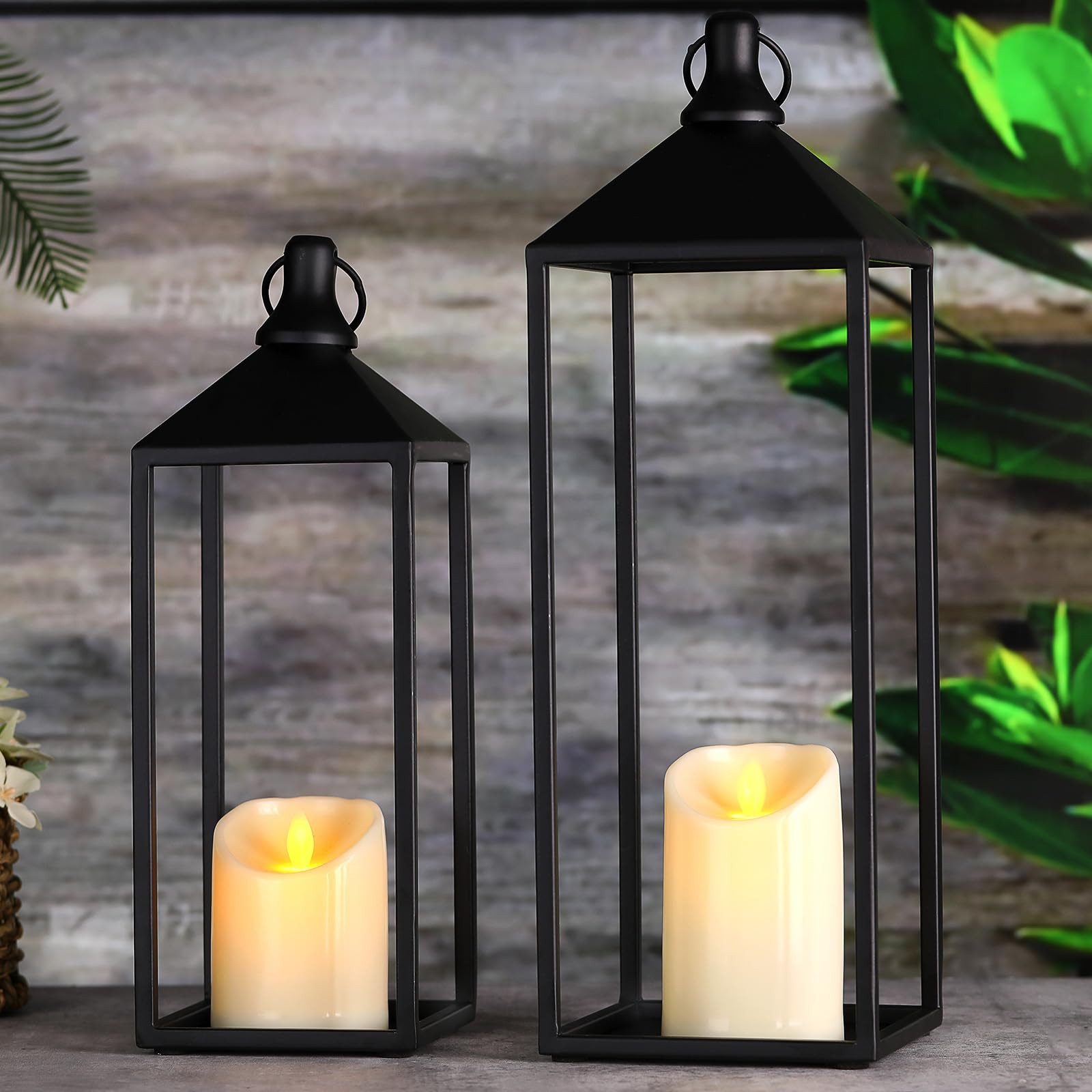 Modern Farmhouse Lanterns Decorative Indoor & Outdoor, 17" 13" Set of 2 Black Vintage Lantern wit... | Amazon (US)