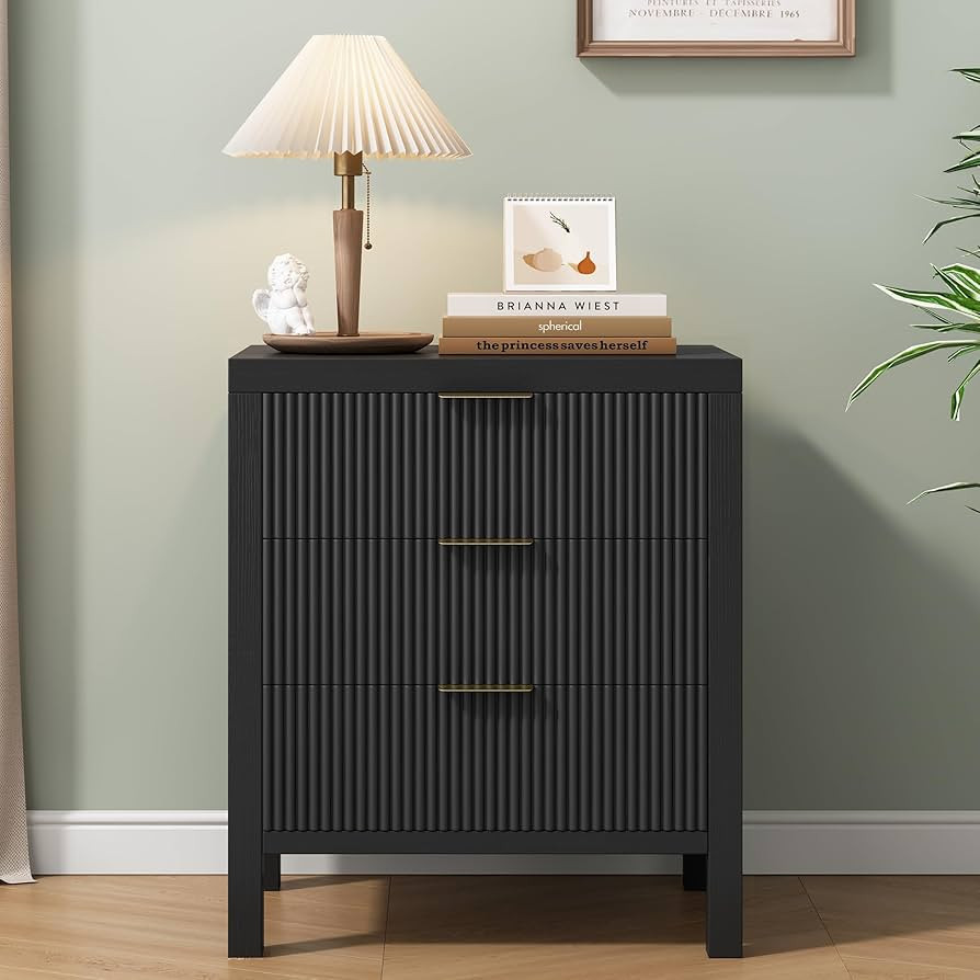 End Table with Storage, Wooden Farmhouse Nightstands with 3 Drawers, Bedside Table - Boho Tall Si... | Amazon (US)