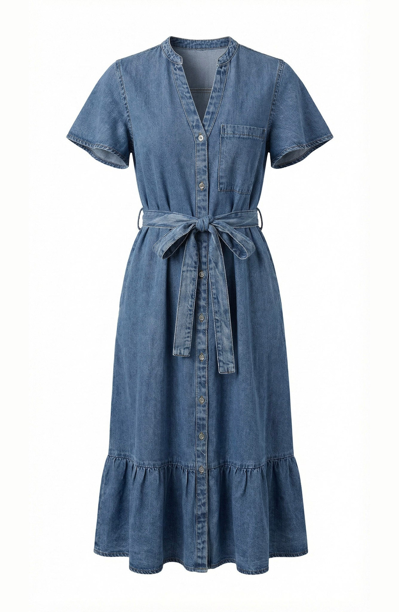 Belted Denim Ruffle Hem Dress | Nordstrom