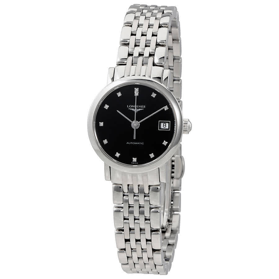 Longines Elegant Automatic Diamond Black Dial Ladies Watch L43094576 | Jomashop.com & JomaDeals.com