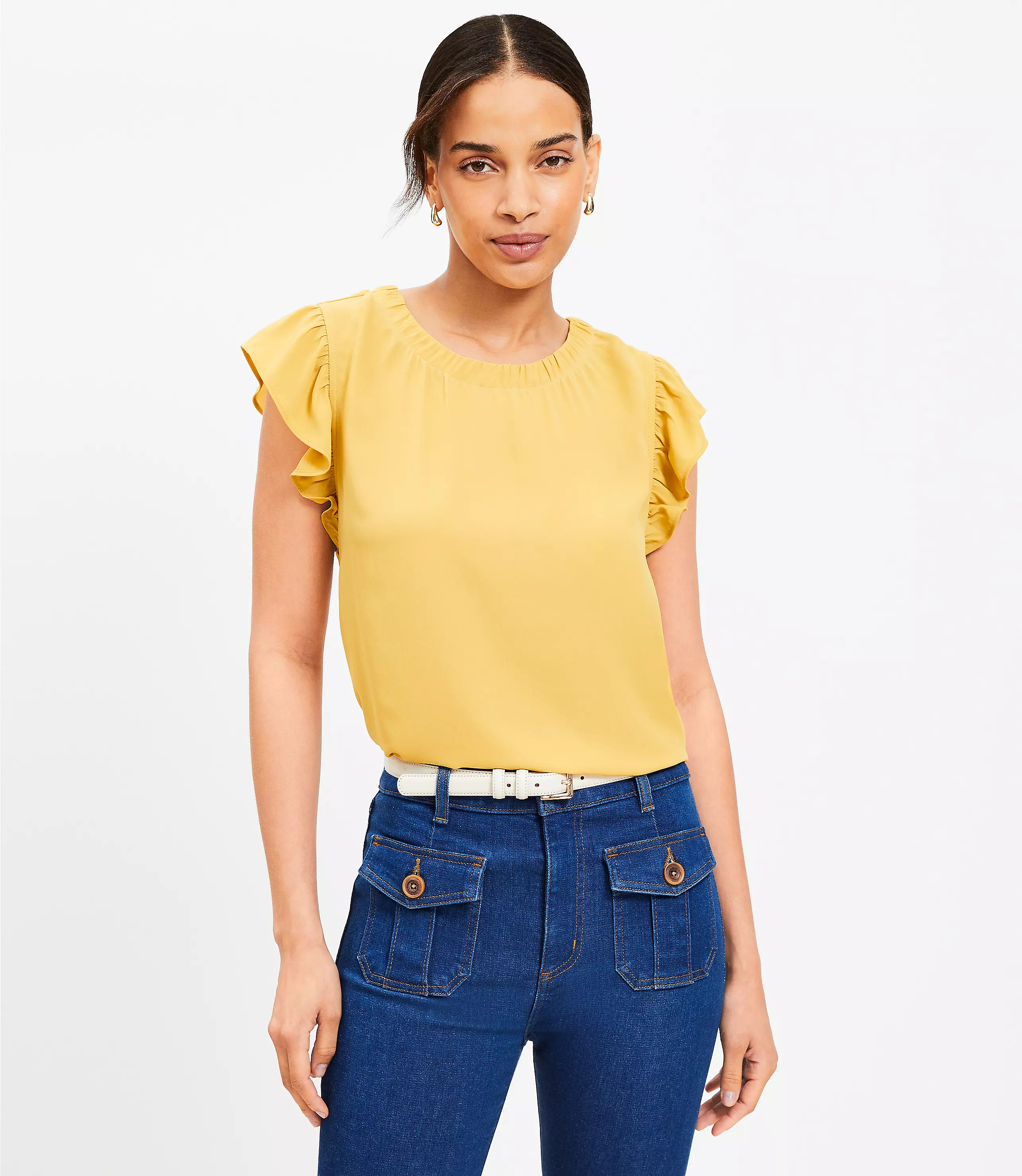 Flutter Sleeve Mixed Media Top | LOFT