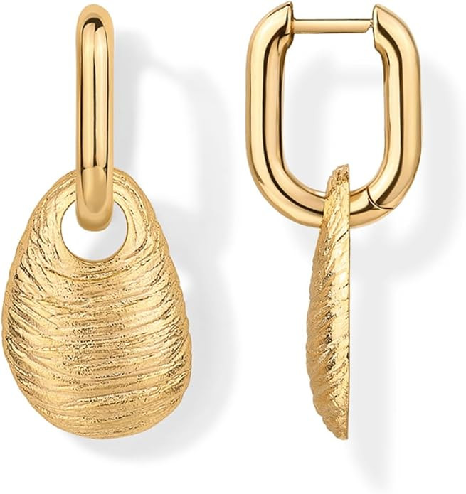 PAVOI 14K Gold Plated Convertible Paperclip Earrings for Women - Trendy Paper Clip Link Huggie Ho... | Amazon (US)