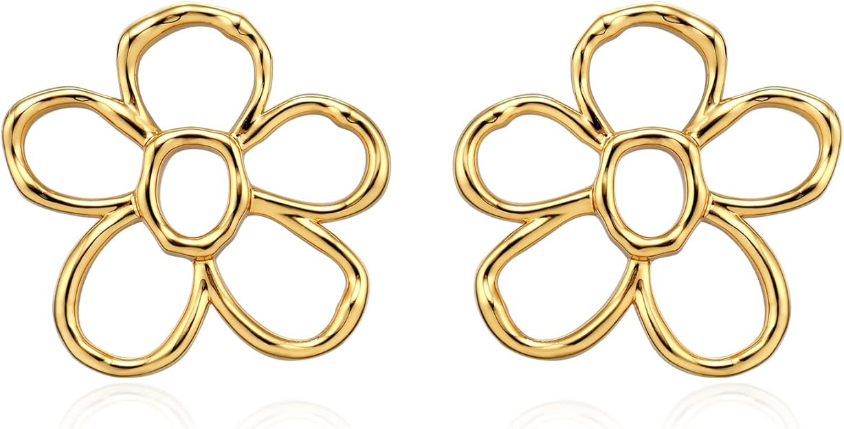 LecAit Summer Dainty Daisy Flower Earring Hollowed out Flower Stud 925 Sterling Silver Post Minim... | Amazon (US)