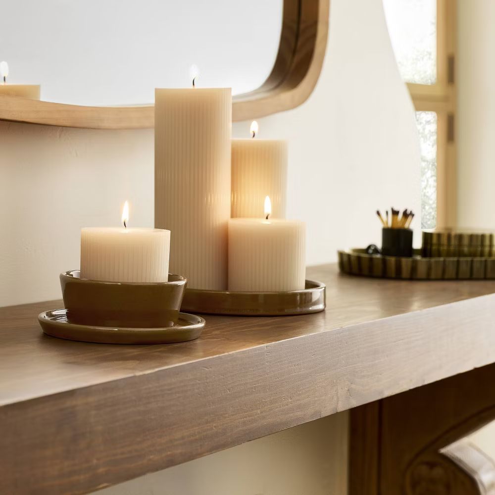 3ct Unscented 3x3/3x6/3x8 Ribbed Pillar Candles - Hearth & Hand™ with Magnolia | Target