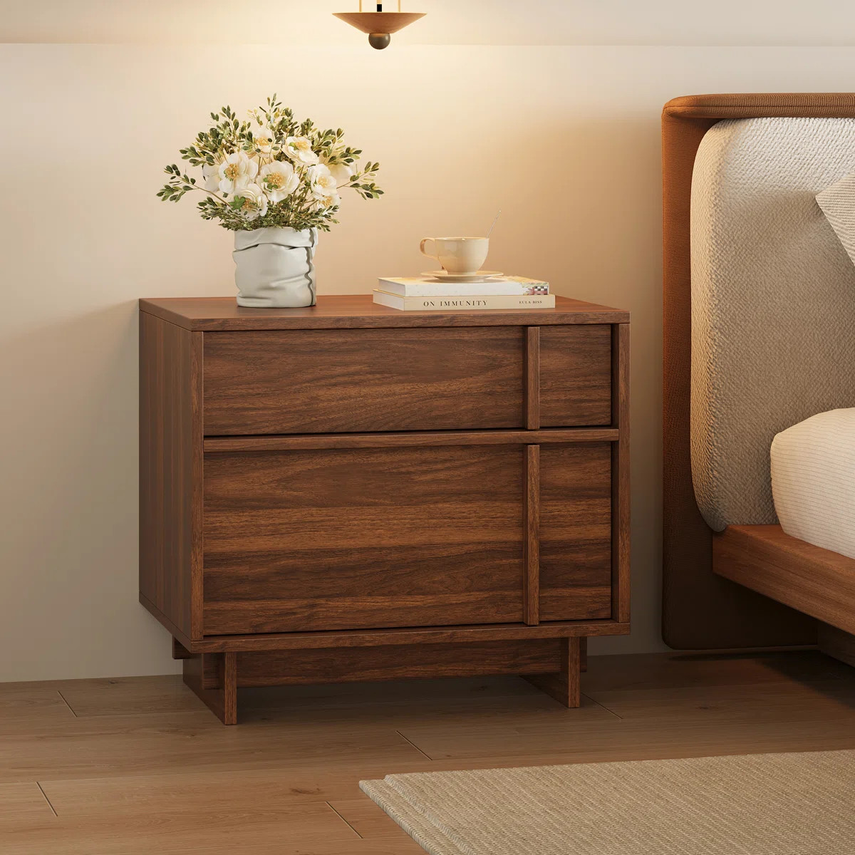 Mid-century Modern Versatile Table, 2 Drawers & Open Storage, Walnut Finish Nightstand & Sofa Sid... | Wayfair North America