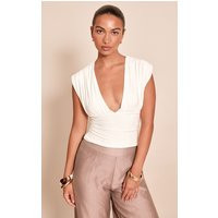 White Double Layer Slinky Drape Plunge Long Top | PrettyLittleThing US