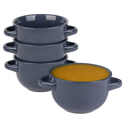 Kook Soup Bowls Crocks with Handles, 18 oz, Set of 4, Denim | Target