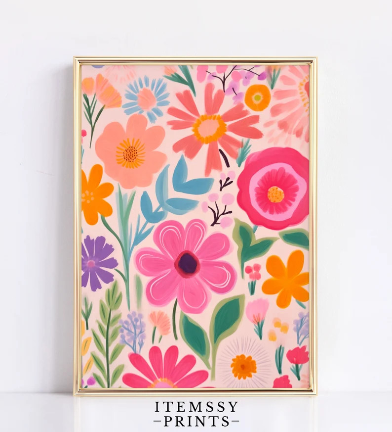 Colorful Abstract Floral Botanical Print Vibrant Acrylic Painting Modern Living Room Decor Printa... | Etsy (US)