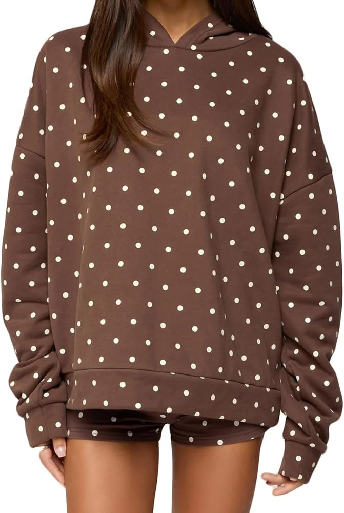 Argeousgor Polka Dot Hoodie and Shorts Set for Women Long Sleeve Oversized Hoodie and Matching Sh... | Amazon (US)