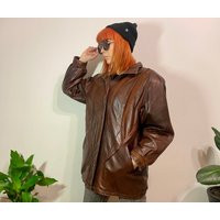 Brown Leather Jacket From Salmi, Oversized Vintage Coat Jacket Made in Sweden, Long Coat, Warm Brown | Etsy (US)