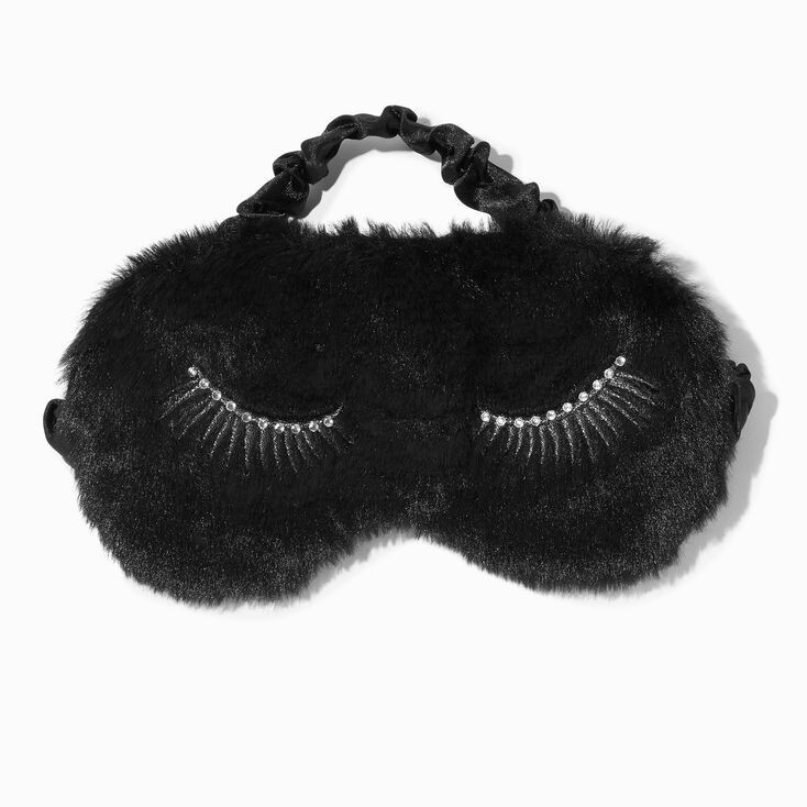 Metallic Lashes Black Furry Sleeping Mask | Claire's (US)