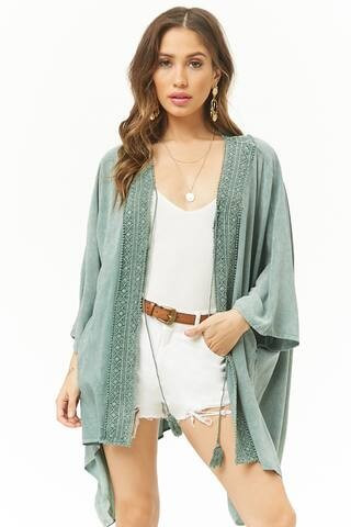 Embroidered Drape-Front Kimono | Forever 21 (US)