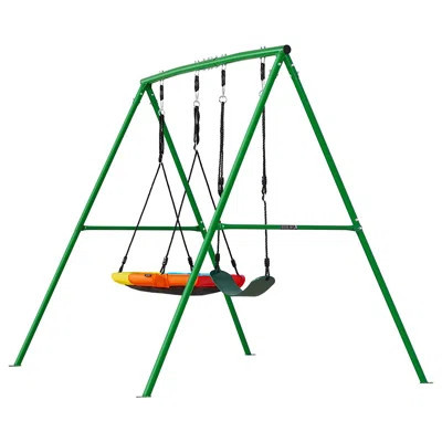 Swing Set for Backyard, 32 in Saucer Swing Seat and Belt Seat, with Heavy Duty A-Frame Metal Stand, 440 lbs Load Capacity, Reinforced with Spiral Grou | Wayfair North America