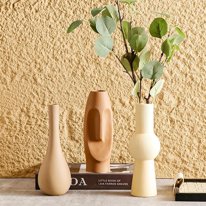 Ceramic Flower Vase Set of 3, Home Decor Vases for Centerpieces, Tulips Flowers Pampas Grass Deco... | Amazon (US)