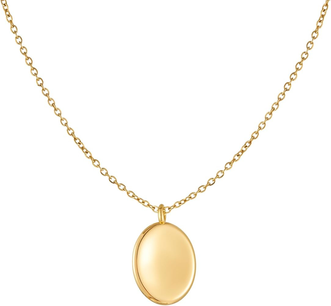 Pendant Necklace for Women Worry Stone Pendant 14K Gold Plated Coin Pebble Silver Plated Necklace | Amazon (US)