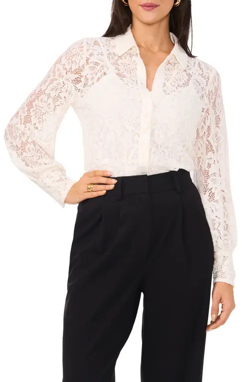 Vince Camuto Lace Button-Up Shirt in New Ivory at Nordstrom, Size Large | Nordstrom
