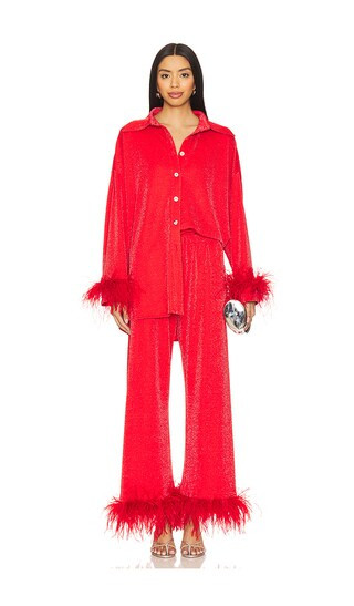 Cosmos Oversized Metallic Pajama Set in Red | Revolve Clothing (Global)