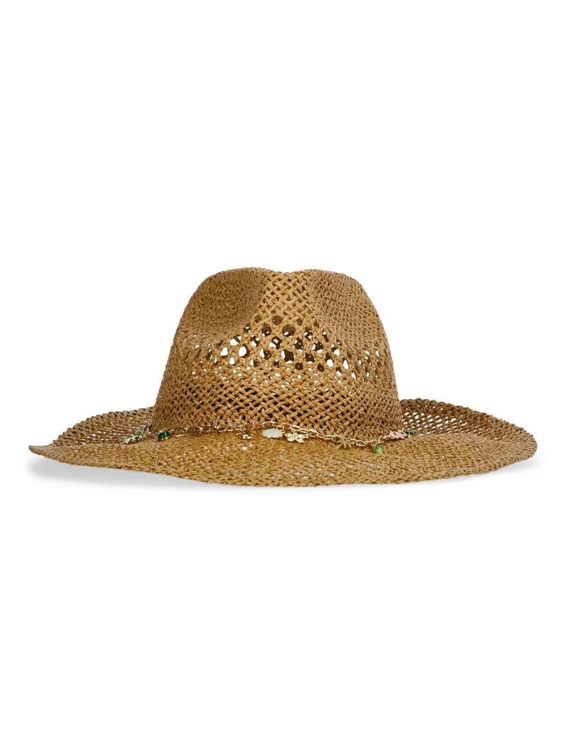 No Boundaries Straw Hat with Charm Accent, Women's, Tan | Walmart (US)