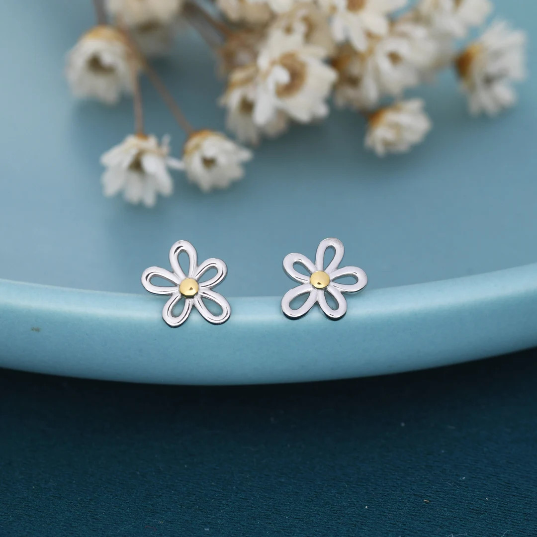 Dainty Forget-me-not Flower Stud Earrings in Sterling Silver - Floral Blossom Flower Stud Earring... | Etsy (US)