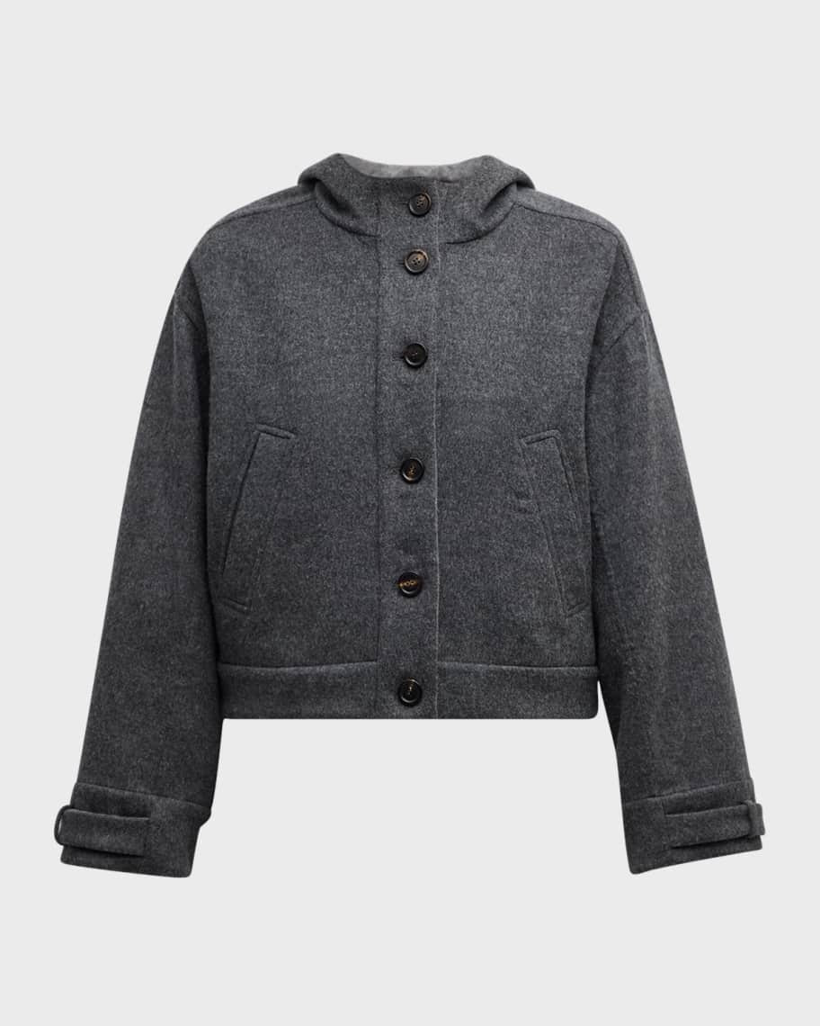 Brunello Cucinelli Fluid Wool Hooded Jacket w Monili Detail | Neiman Marcus