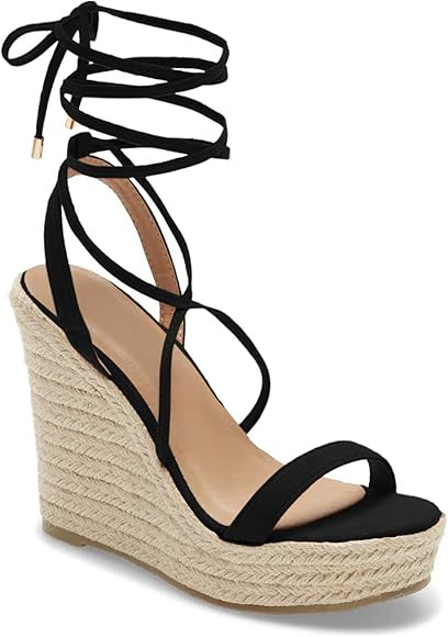 Women's Espadrille Wedges Lace Up Platform Ankle Cross Strap Slingback Summer Dress Sandals | Amazon (US)