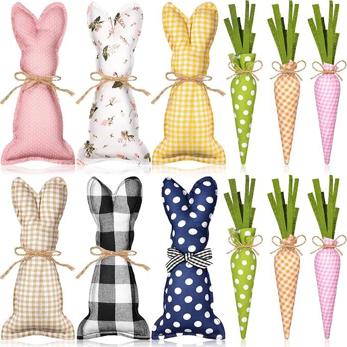 12 Pieces Stuffed Fabric Bunnies Easter Table Top Rustic Farmhouse Decor Plush Carrot Bunny Decor... | Amazon (US)