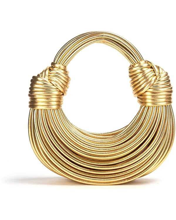 Gold Purse for Women, Woven Knotted Bread Crossbody Clutch Top Handle Creative Noodles Bag Undera... | Amazon (US)