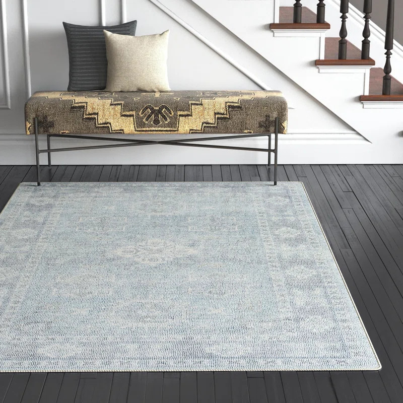 Luther Oriental Handmade Tufted Area Rug in Denim/Sky Blue | Wayfair North America