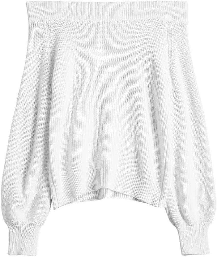 ZAFUL Women's Knit Sweater Lantern Sleeve Casual Batwing Sleeve Off Shoulder Loose Pullover Jumpe... | Amazon (US)