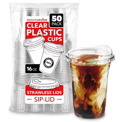 Stock Your Home 16-oz Disposable Clear Plastic Cups with Lids (Set of 50) | Target