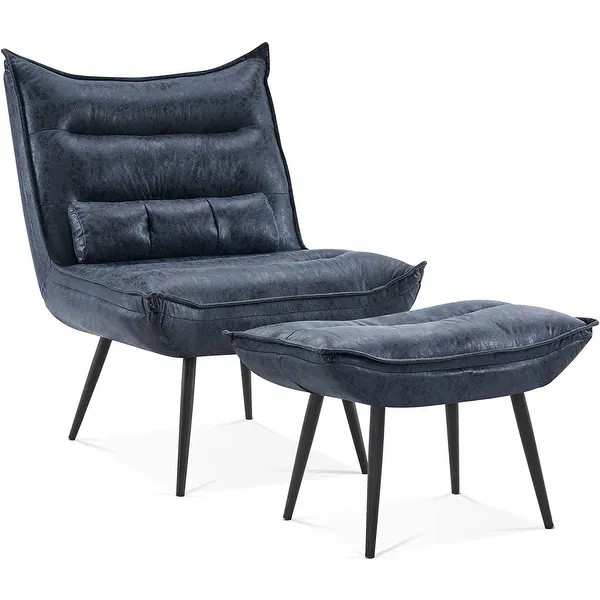 Mcombo Modern Chair with Ottoman, Bronzing Fabric Upholstered Leisure Chairs with Metal Legs - Bl... | Bed Bath & Beyond