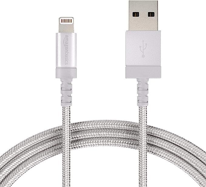 AmazonBasics Nylon Braided Lightning to USB A Cable, MFi Certified iPhone Charger, Silver, 6-Foot | Amazon (US)