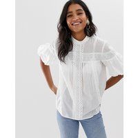 ASOS DESIGN high neck top with lace inserts in cotton-White | ASOS CH