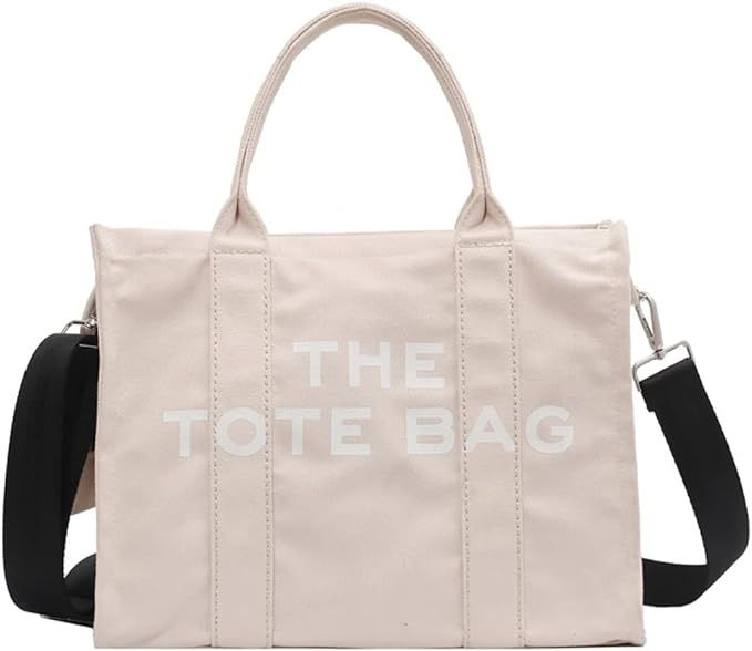 Canvas Tote Handbag Shoulder Bag, Letter Printing Solid Crossbody Bag, Large Capacity Tote Bag fo... | Amazon (US)