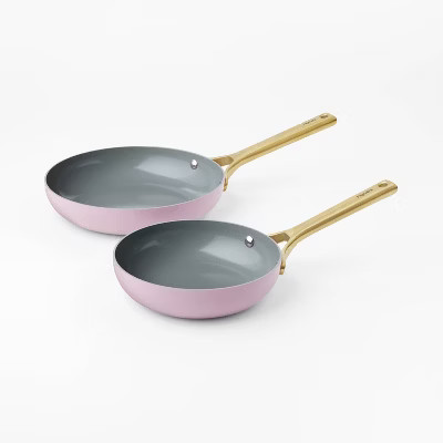 2pk Nonstick Ceramic Coated Aluminum Frying Pan Set with Champagne Handles Lavender - Figmint™ | Target