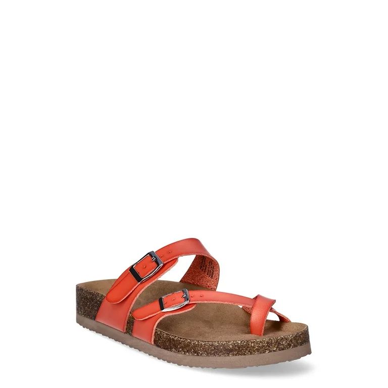 Time and Tru Women's Asymmetric Strap Flat Footbed Sandals, Sizes 6-11, Wide Width Available | Walmart (US)