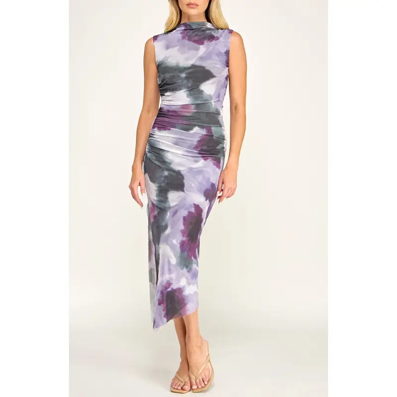 Socialite Floral Shirred Mesh Dress in Olive/Magenta at Nordstrom, Size Large | Nordstrom