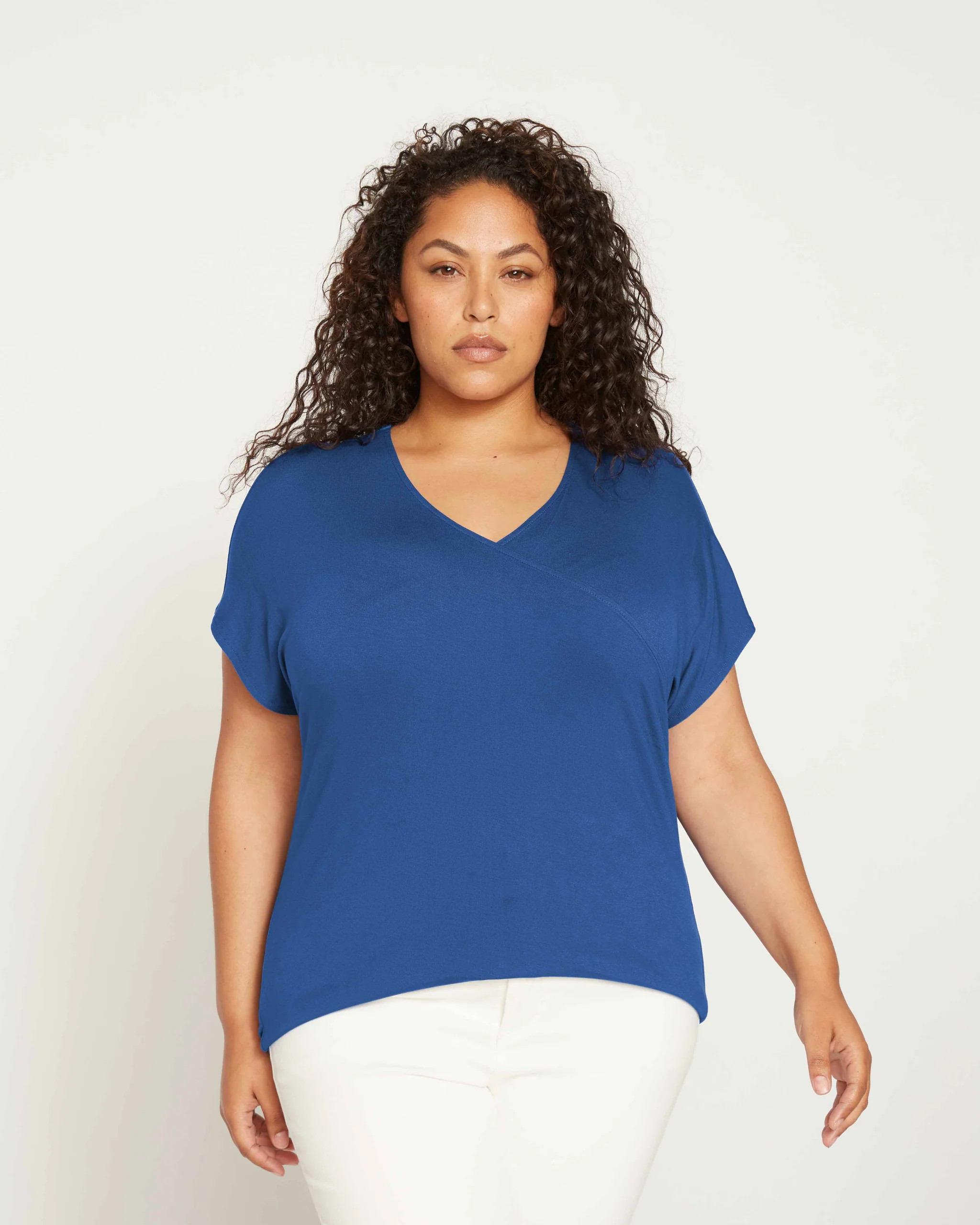 Liquid Jersey Two-Way Short Sleeve Cross Top - Royal Blue | Universal Standard