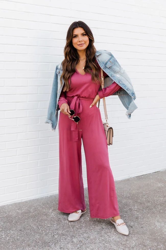 Lasting Kiss Rose Long Sleeve Jumpsuit | The Pink Lily Boutique