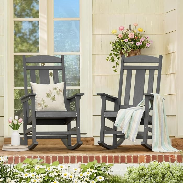 LUE BONA Outdoor Rocking Chairs Set of 2, Weather Resistant HDPS Poly Rocker Chairs, 350lb Heavy ... | Amazon (US)
